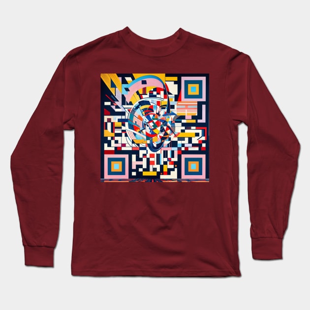 RickRoll QR Code Constructivist Art Long Sleeve T-Shirt by ravel.live